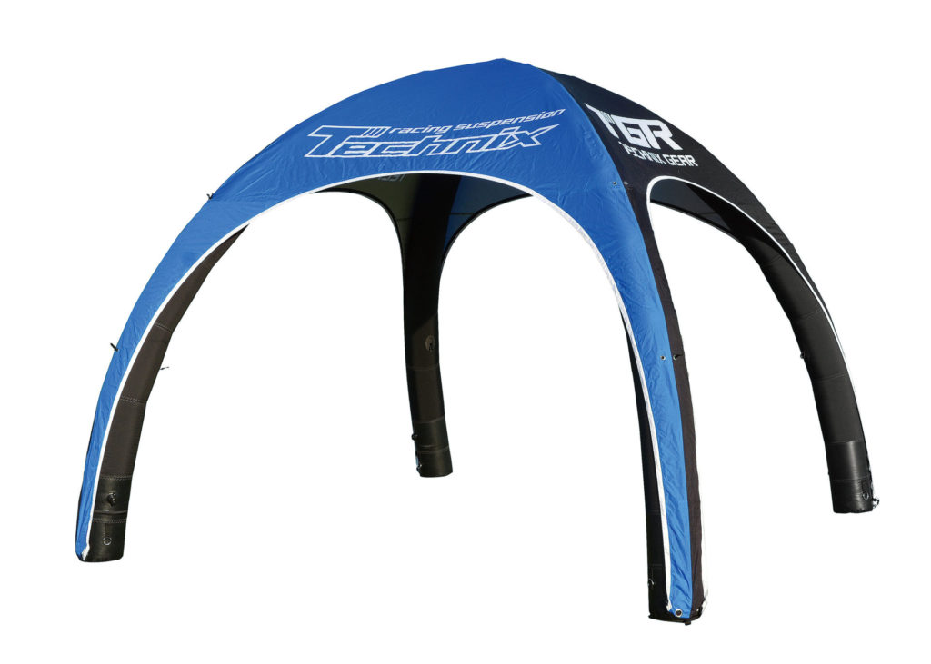 blue colored air tent with black colored side 